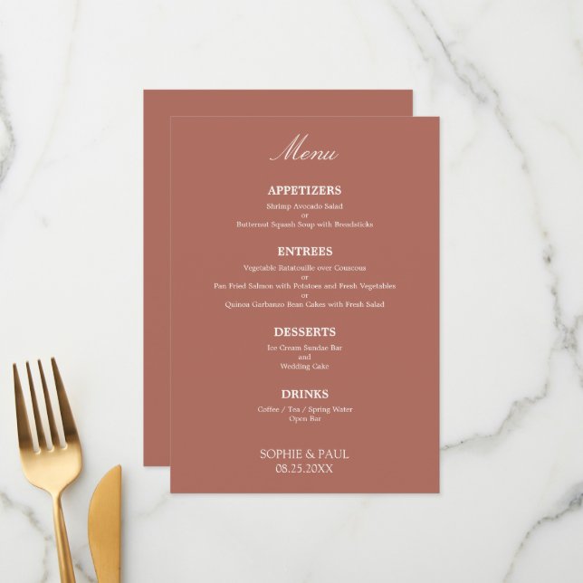 Stylish Cocoa Sienna Wedding Menu (Front/Back In Situ)