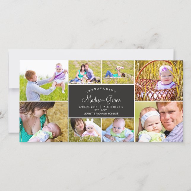 Stylish Collage Birth Announcement - Charcoal (Front)