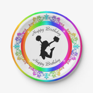 Stylish Colorful Embellished Cheerleader Birthday Paper Plate