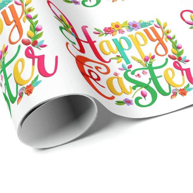 Stylish Colorful Floral Happy Easter Wrapping Paper (Roll Corner)