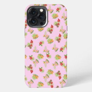 Stylish colorful flower pattern on pink background iPhone 13 pro max case