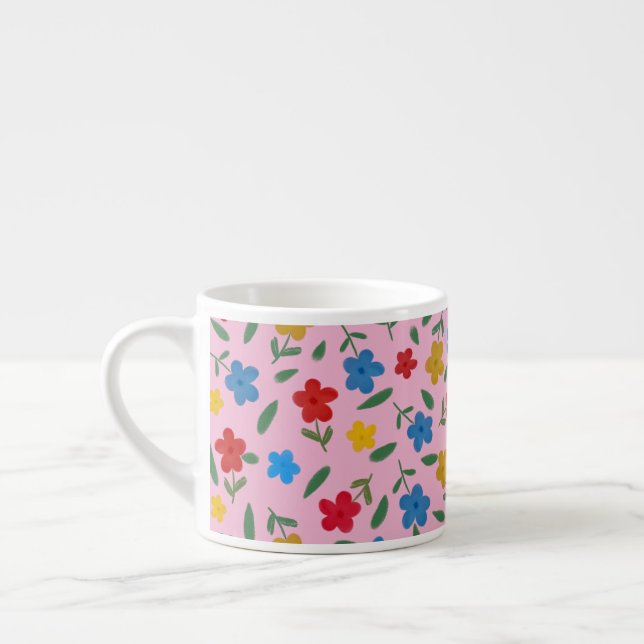 STYLISH COLORFUL FLOWERS PATTERN ESPRESSO CUP (Left)