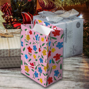 STYLISH COLORFUL FLOWERS PATTERN MEDIUM GIFT BAG