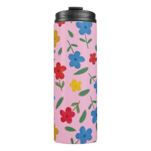 STYLISH COLORFUL FLOWERS PATTERN THERMAL TUMBLER