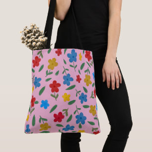 STYLISH COLORFUL FLOWERS PATTERN TOTE BAG