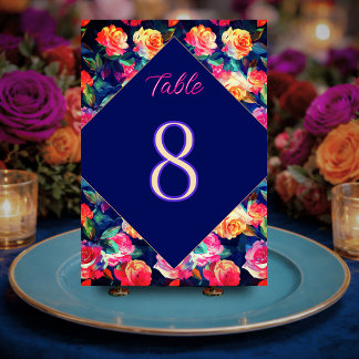 Stylish Colorful flowers wedding Table Number