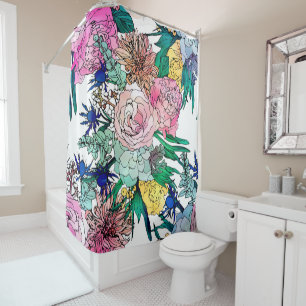Stylish Colorful Watercolor Floral Pattern Shower Curtain