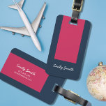 Stylish Colour Block Dark Blue & Dark Pink Luggage Tag<br><div class="desc">Love bold colours? Travel in style with this luggage tag featuring a stylish colour block in dark blue and pink. Personalise this tag by replacing the placeholder text with your information and for more options such as to change the font and it's size click the "Customise it" button. *Please note...</div>