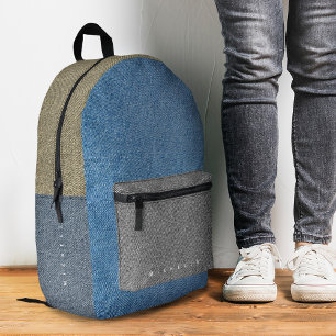 Stylish Colour Block Denim Blue Grey Gold Jeans  Printed Backpack