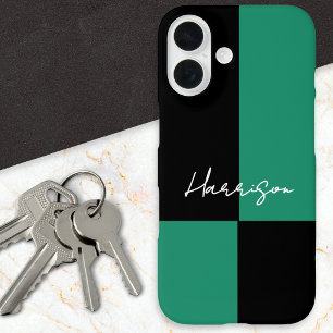 Stylish Colour Block Green Black Personalised iPhone 16 Case
