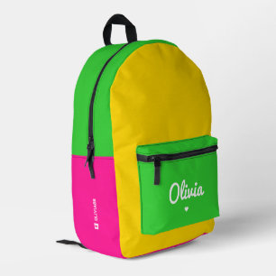 Stylish Colour Block Neon Pink Green Yellow Printed Backpack
