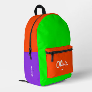 Stylish Colour Block Orange Purple Neon Green Printed Backpack