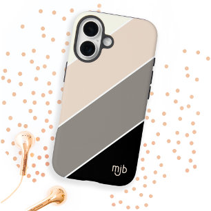 Stylish Colour Block Stripes Pattern with Monogram iPhone 16 Case