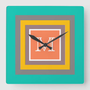 Stylish Colour Square Modern Monogram Wall Clock