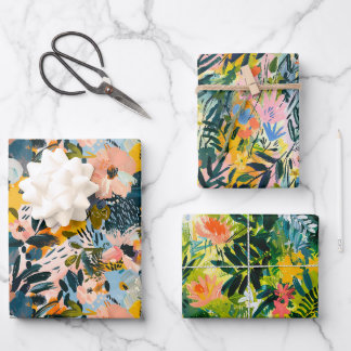 Stylish Colourful Abstract Botanical Art Pattern Wrapping Paper Sheet