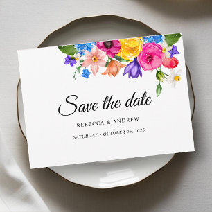 Stylish colourful bright wildflowers wedding  save the date