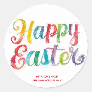 Stylish Colourful Floral Happy Easter Classic Round Sticker