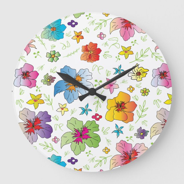 Stylish Colourful Flower Pattern Design Large Clock (Front)