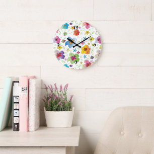 Stylish Colourful Flower Pattern Design Large Clock