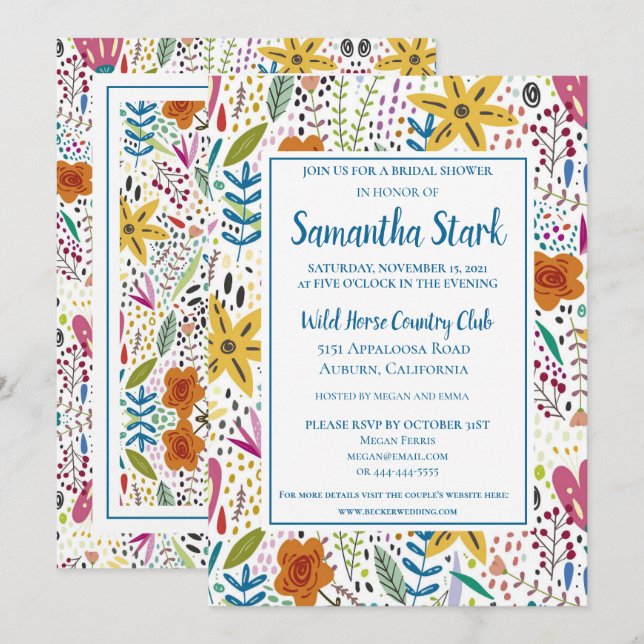 Stylish Colourful Flowers Invitation (Front/Back)