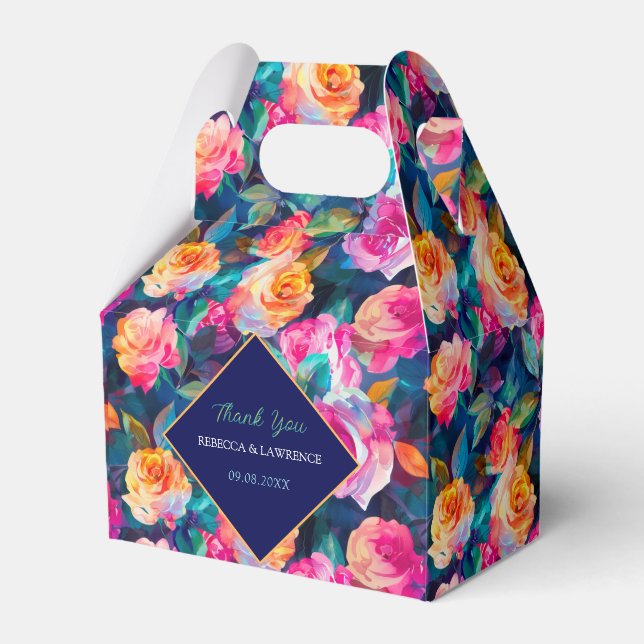 Stylish Colourful flowers wedding Favour Box (Front Side)