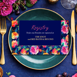 Stylish Colourful Flowers Wedding Registry  Enclosure Card