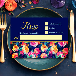Stylish Colourful flowers wedding RSVP Card