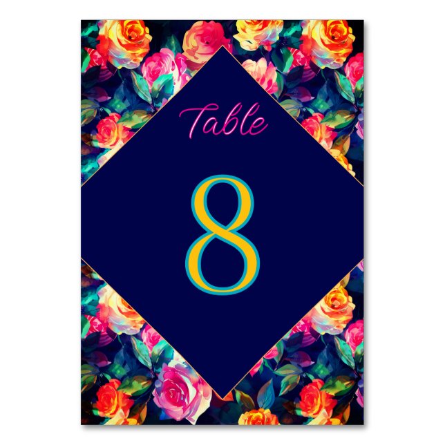 Stylish Colourful flowers wedding Table Number (Front)