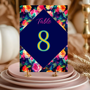 Stylish Colourful flowers wedding Table Number