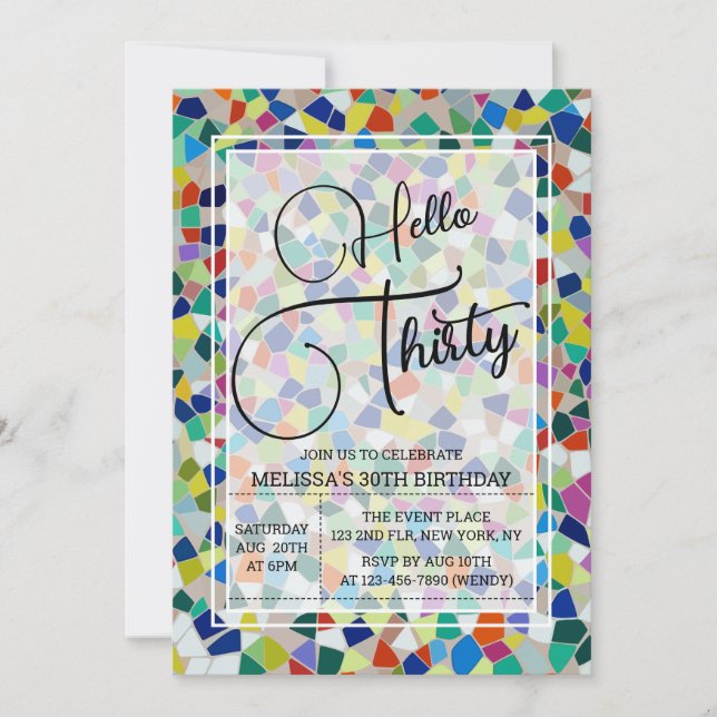 Stylish Colourful Mosaic Hello Thirty 30th Birthda Invitation (Front)
