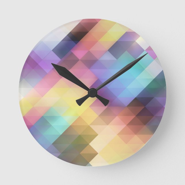 Stylish Colourful Pastel Geometric Pattern Round Clock (Front)
