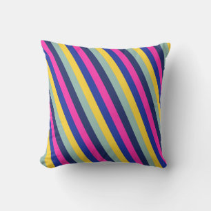Stylish Colourful  Pink Yellow Blue Stripes Patter Cushion
