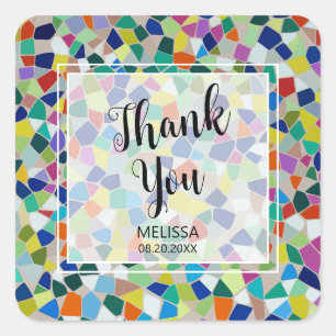Stylish Colourful Rainbow Mosaic Thank You Square Sticker