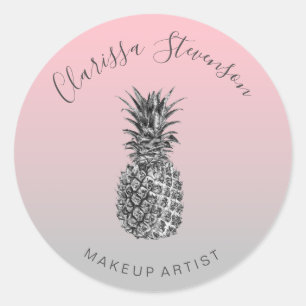 Stylish colourful silver pineapple pink makeup classic round sticker