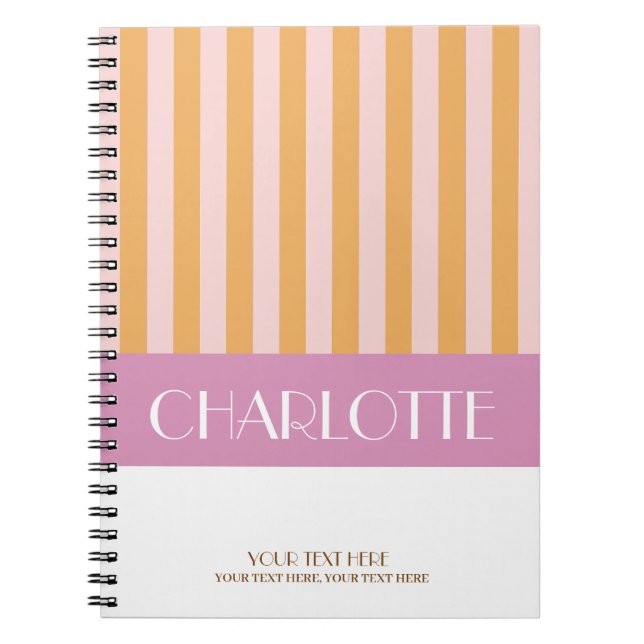 Stylish Colourful Stripes Personalised Monogrammed Notebook (Front)