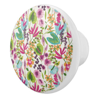 Stylish Colourful Summer Tropical Floral Pattern Ceramic Knob