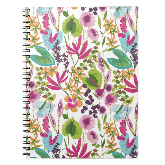 Stylish Colourful Summer Tropical Floral Pattern Spiral Notebook (Front)