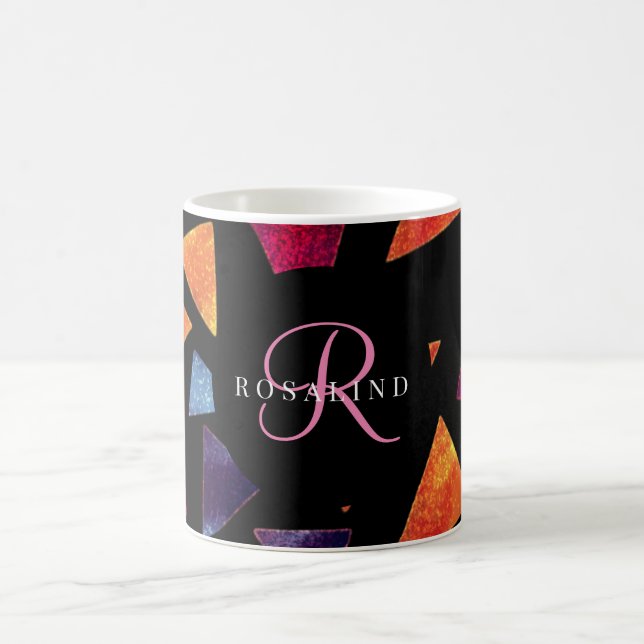 Stylish Colourful Triangles Pattern Monogrammed Coffee Mug (Center)