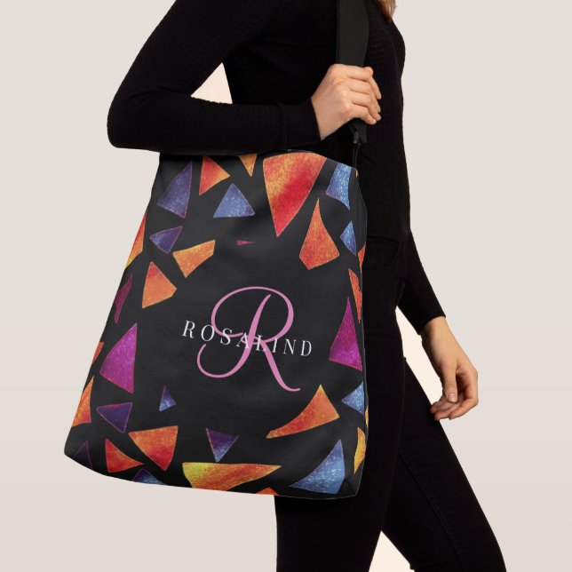 Stylish Colourful Triangles Pattern Monogrammed Crossbody Bag (Close Up)