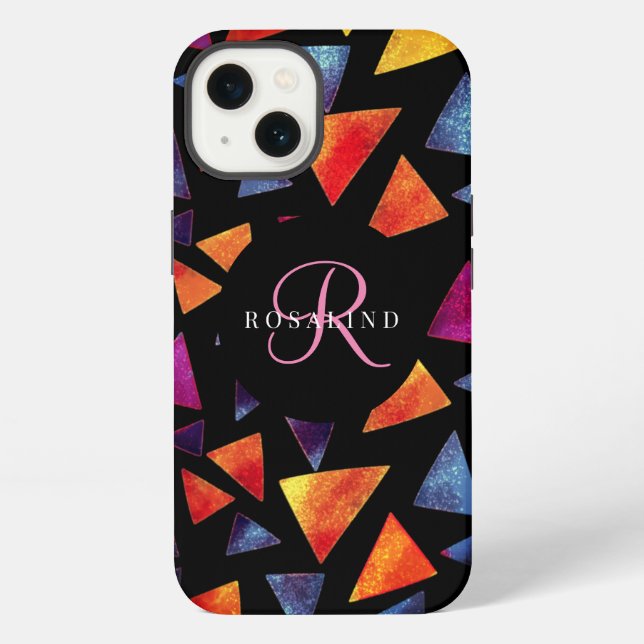 Stylish Colourful Triangles Pattern Monogrammed iPhone Case (Back)
