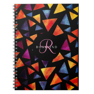 Stylish Colourful Triangles Pattern Monogrammed Notebook
