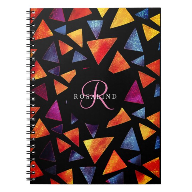Stylish Colourful Triangles Pattern Monogrammed Notebook (Front)