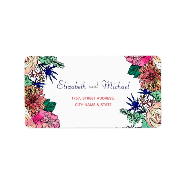 Stylish Colourful Watercolor Floral Bouquet design Label (Front)