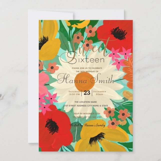 Stylish Colourful Watercolor Floral Mint Design Invitation (Front)
