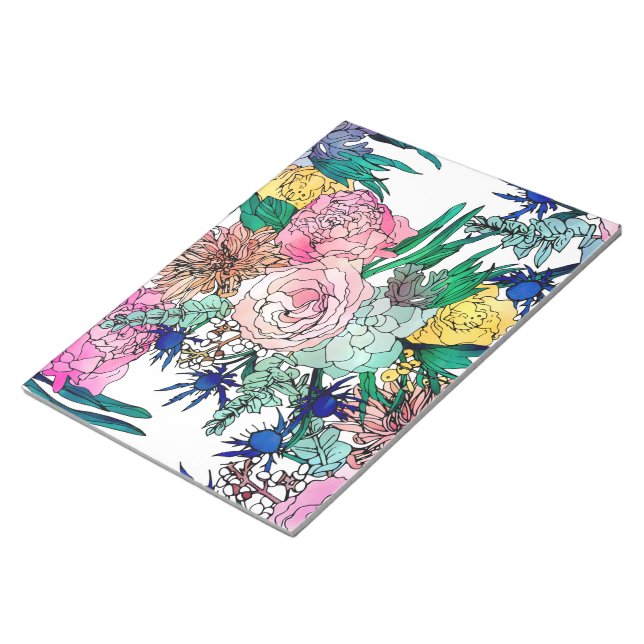 Stylish Colourful Watercolor Floral Pattern Notepad (Angled)