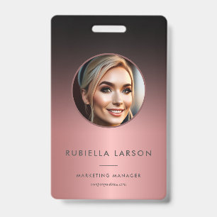 Stylish Company name ID photo QR Black Rose Gold Badge