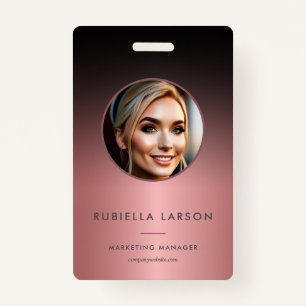 Stylish Company name ID photo QR Black Rose Gold ID Badge