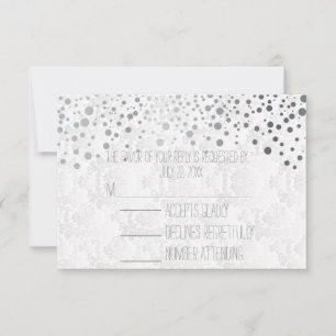 Stylish Confetti Silver Dots White RSVP Card