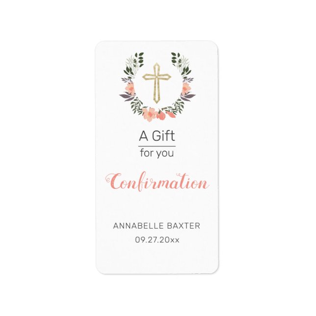  Stylish Confirmation Floral Cross Hand Sanitizer  Label (Front)