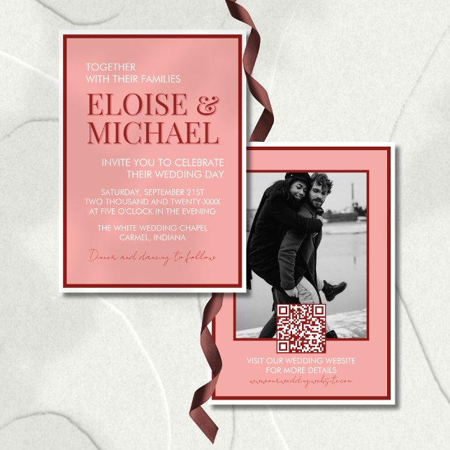 Stylish Contemporary Pink and Red Wedding Invitation (Invite guests to your big day in style with this Stylish Contemporary Pink and Red Wedding Invite!)
